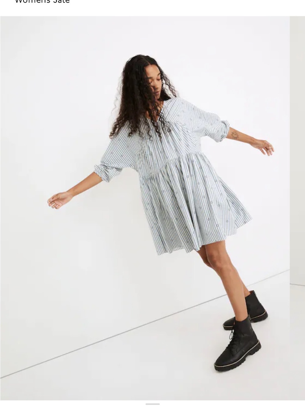 Madewell Light Blue & White Striped Tiered Mini Dress With Pockets Peasant Boho